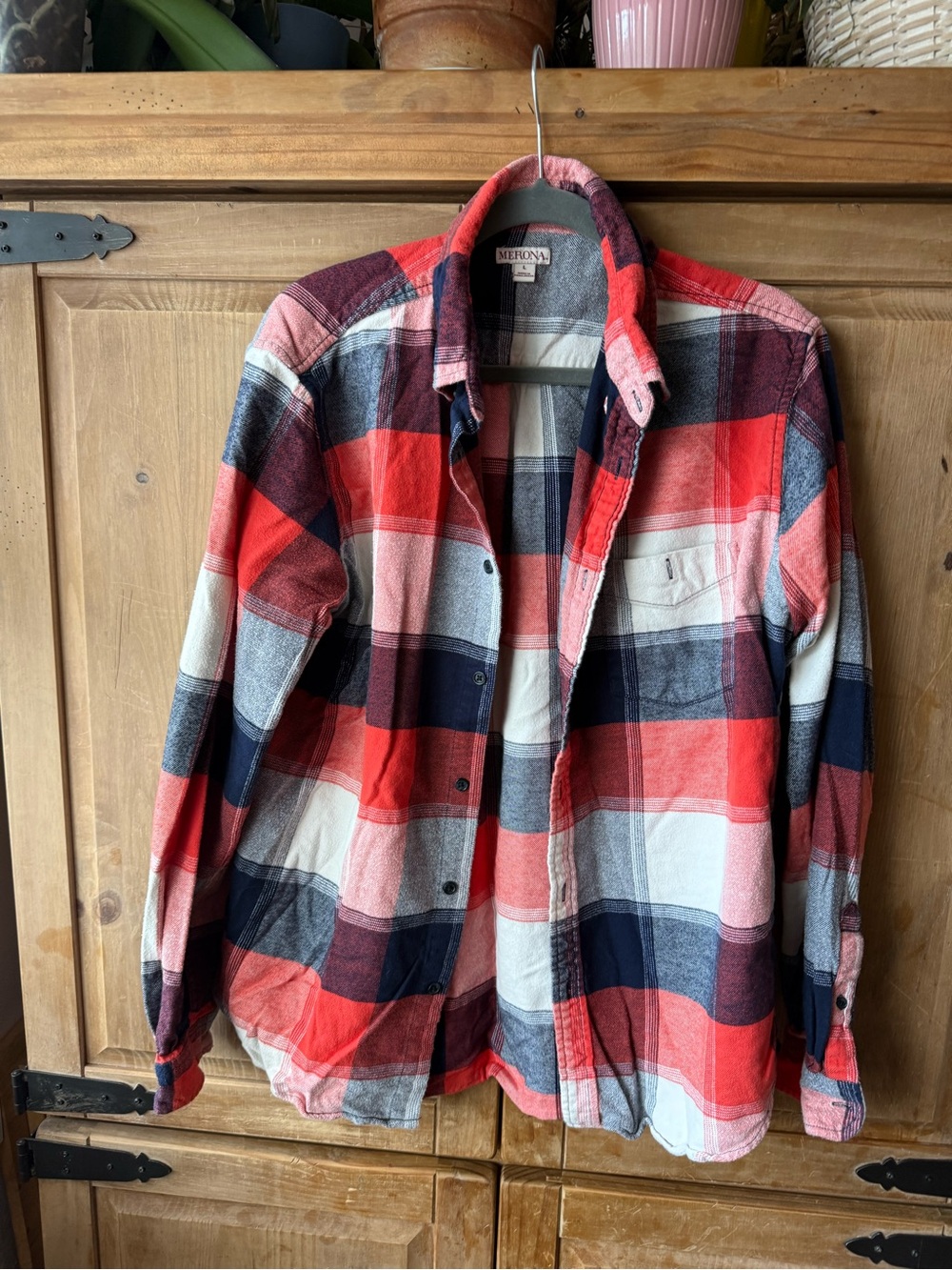 Merona Red and Navy Plaid Button-Up Flannel Shirt